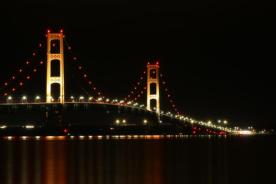 Mackinaw Bridge at Night 3 Photograph by Scott Hovind