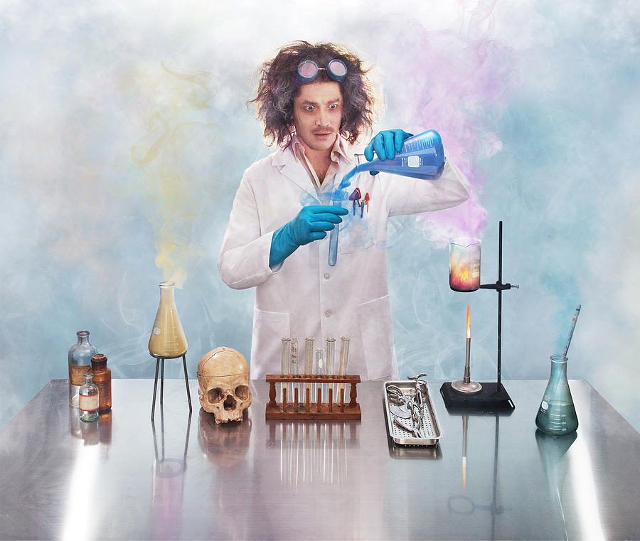 Mad scientist in lab with smoke Photograph by Rebecca Handler