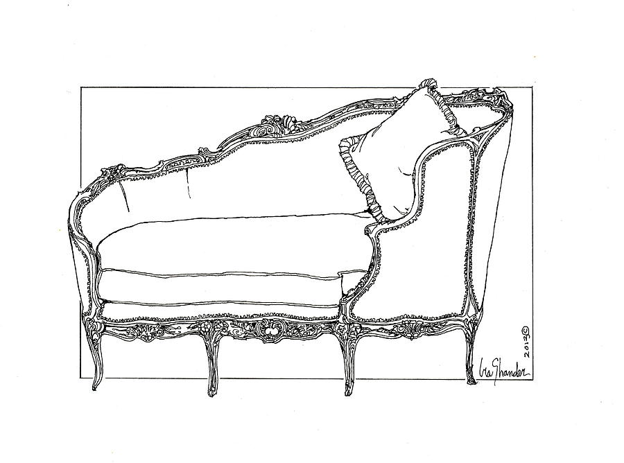 Madame Pompadours Little  Day Bed Drawing by Ira Shander