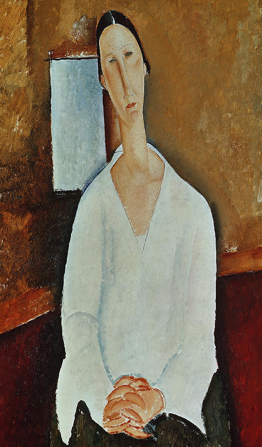 Portrait Painting - Madame Zborowska with Clasped Hands by Amedeo Modigliani