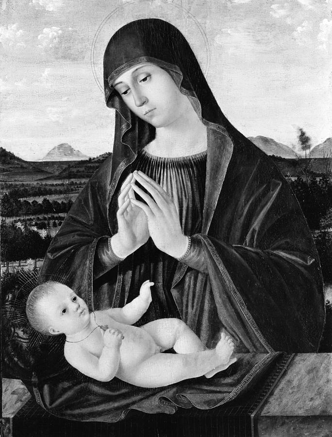 Oil Paint Painting - Madonna Adoring The Child by Antonello de Saliba