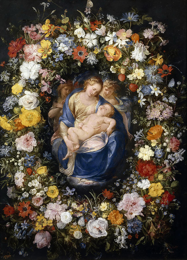 Madonna and Child in a Flower Garland Painting by Jan Brueghel the Elder and Giulio Cesare Procaccini
