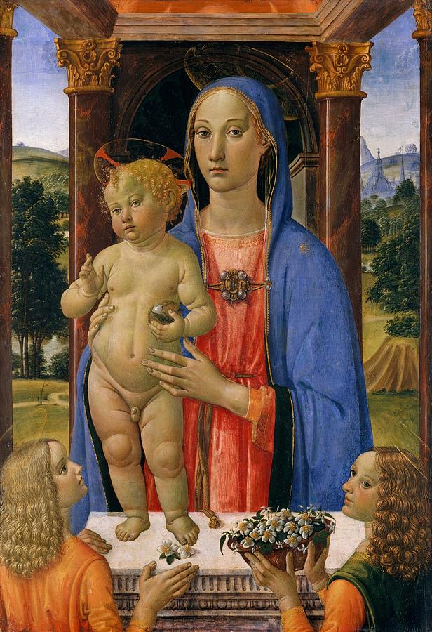 Portrait Painting - Madonna and Child with Angels by Cosimo Rosselli