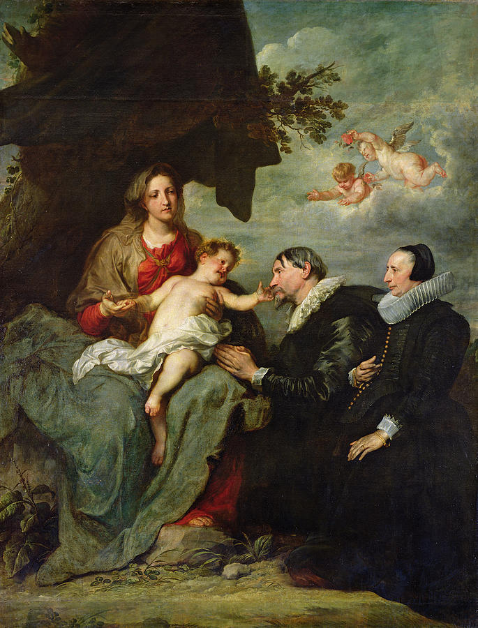 Rose Photograph - Madonna And Child With Donors Oil On Canvas by Anthony van Dyck