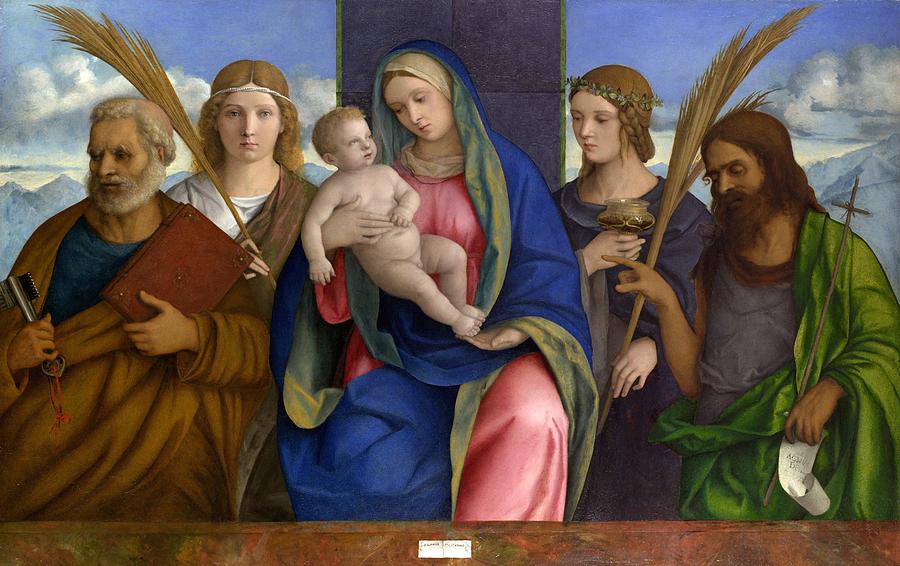 Portrait Painting - Madonna and Child with Saints by Giovanni Bellini