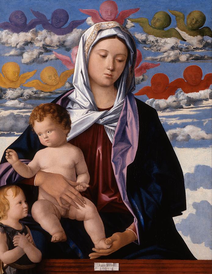 Portrait Painting - Madonna and Child with St. John the Baptist by Giovanni Bellini
