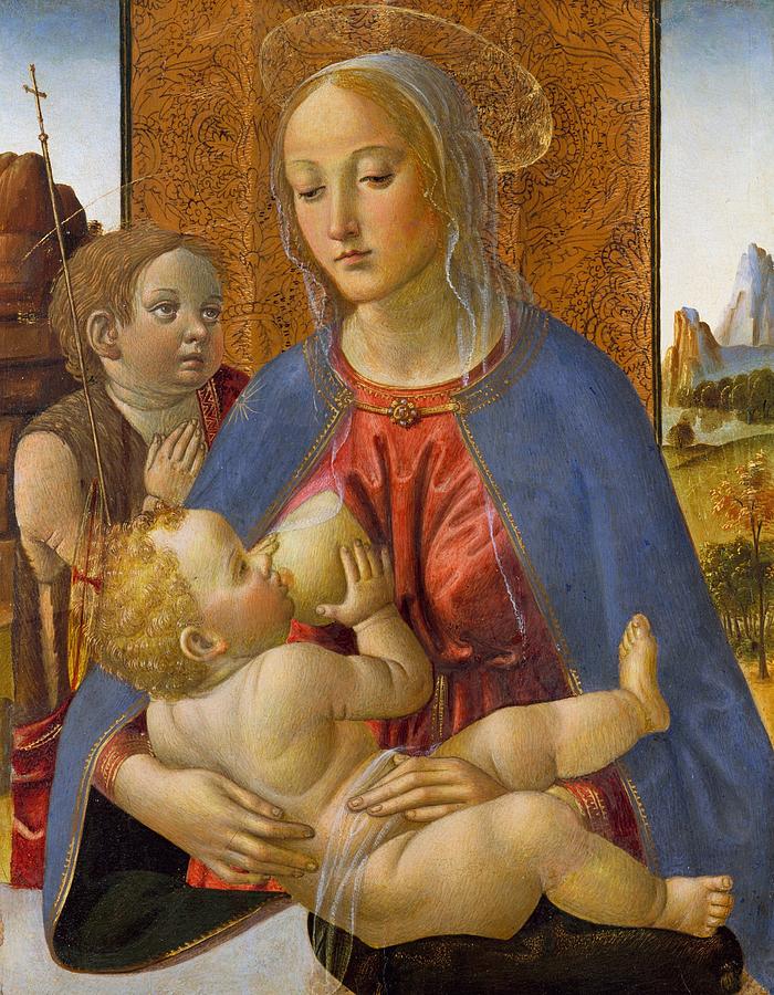 Portrait Painting - Madonna and Child with the Young Saint John the Baptist by Cosimo Rosselli