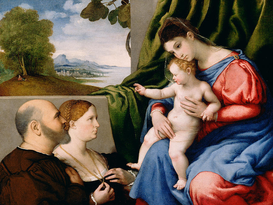 Madonna Painting - Madonna and Child with Two Donors by Lorenzo Lotto