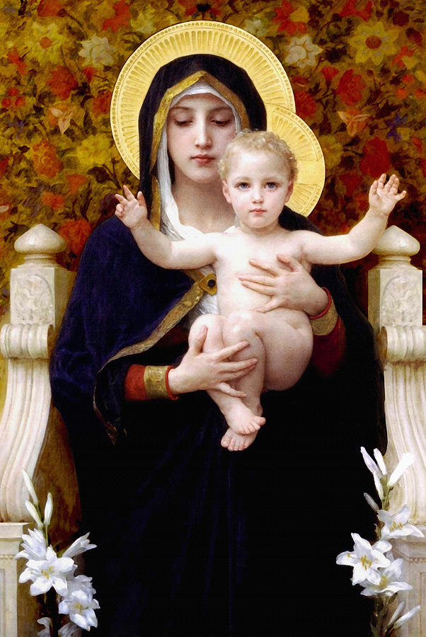 Madonna Painting - Madonna of lilies by Bouguereau