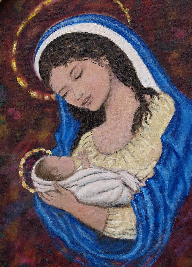 Madonna of the Burgundy Tapestry - Cropped Painting by Kathleen McDermott