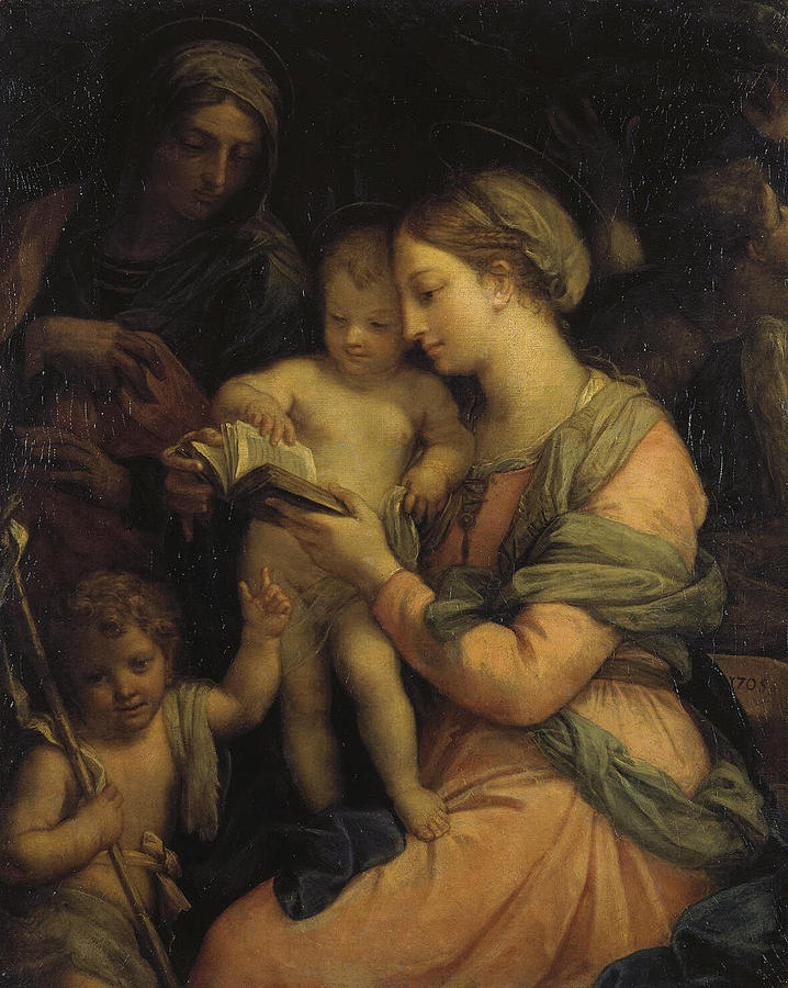 Madonna Teaching the Infant Christ Reading Painting by Carlo Maratta