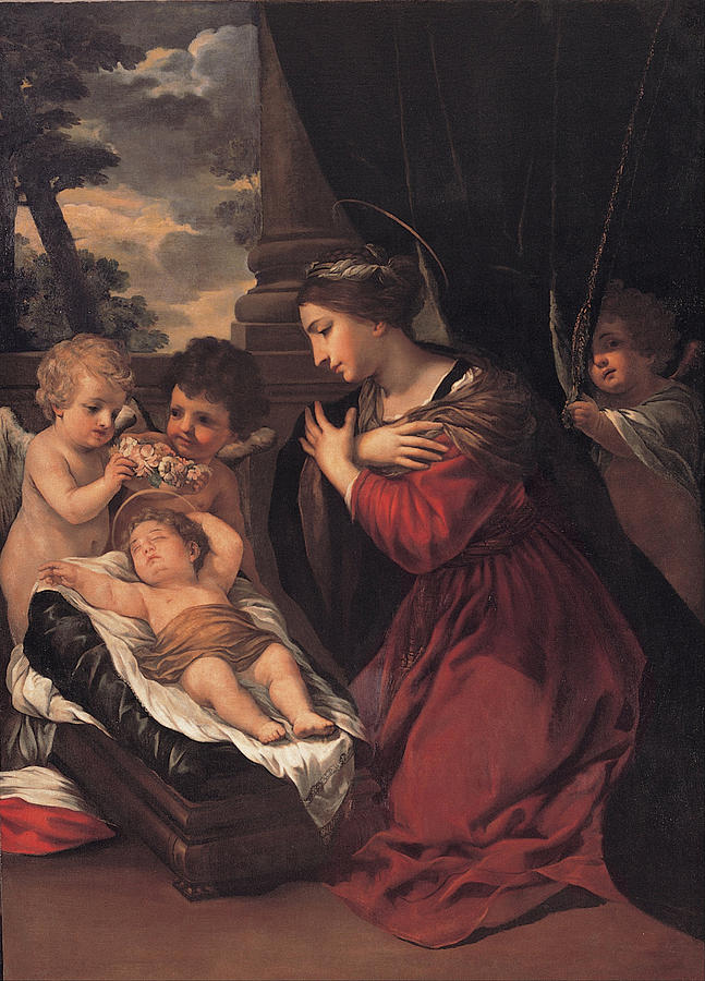 Madonna with the Child and angels Painting by Pietro da Cortona