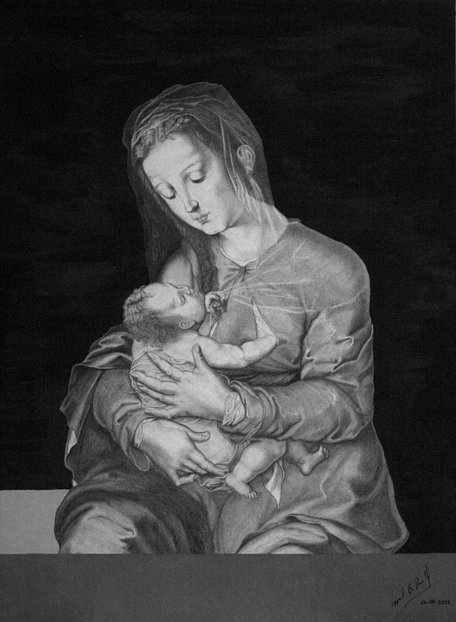 Luis De Morales Mixed Media - Madonna with the Child by Miguel Rodriguez