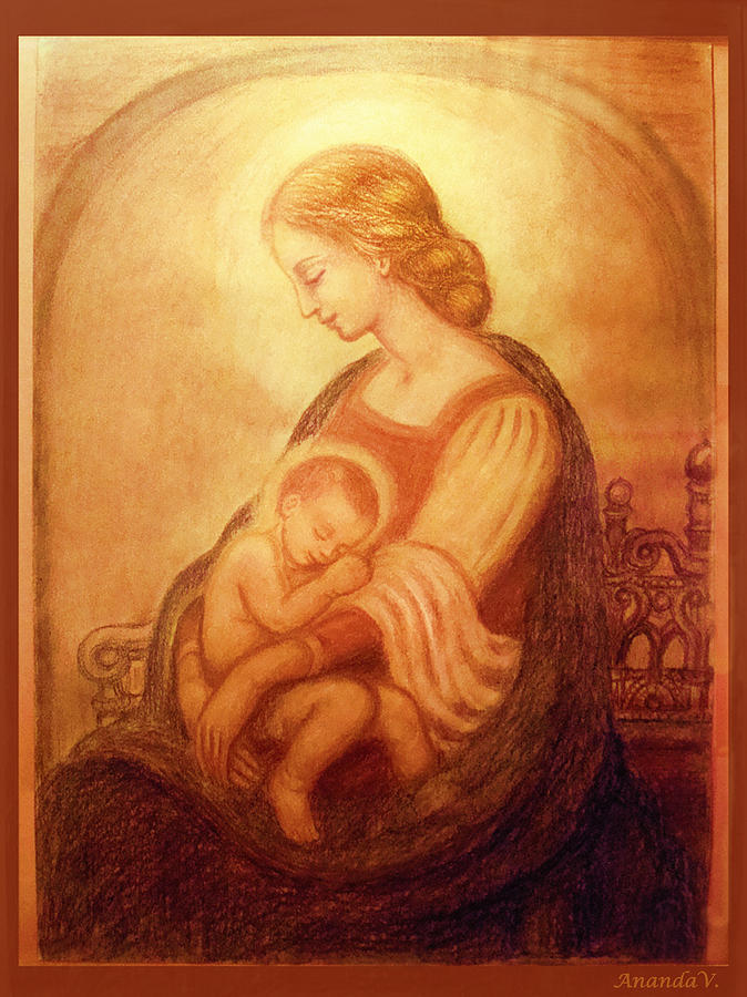 Madonna with the sleeping child Mixed Media by Ananda Vdovic