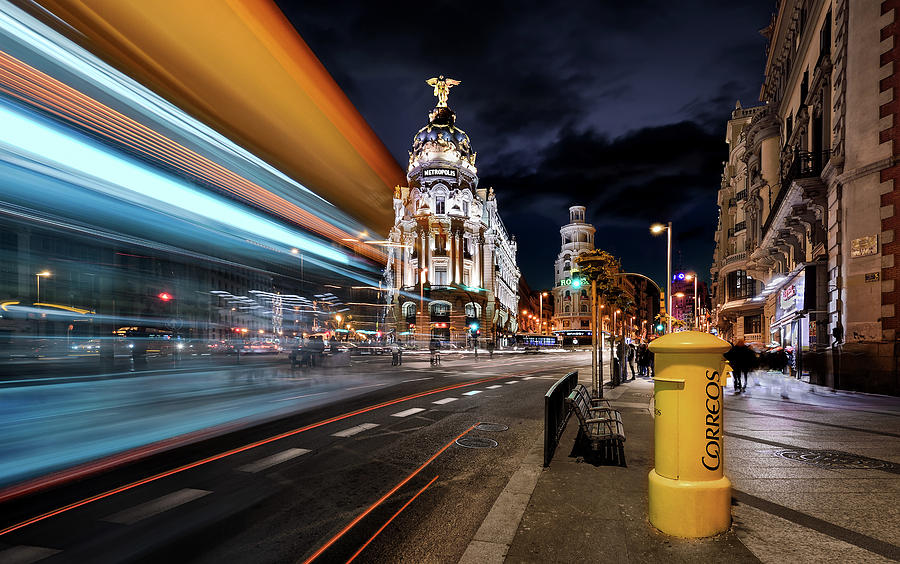 Transportation Photograph - Madrid City Lights IIi by Jes?s M. Garc?a