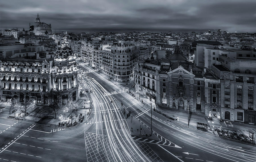 Architecture Photograph - Madrid City Lights by Javier De La