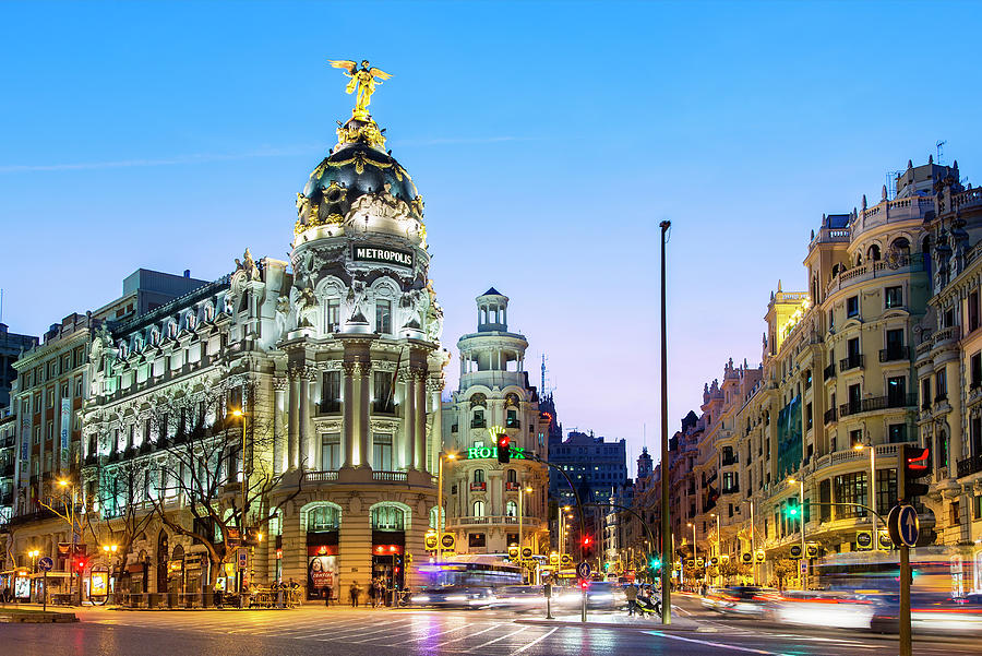 Madrid, Metropolis Building At Night Photograph by Sylvain Sonnet