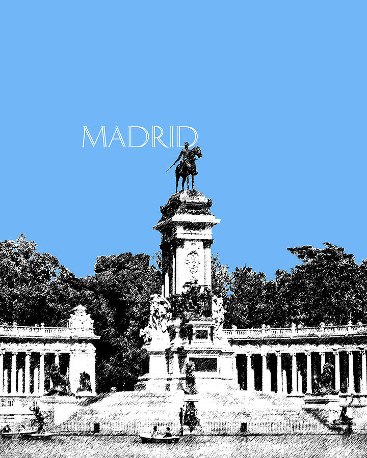 Madrid Skyline Retiro Park - Light Blue Digital Art by DB Artist