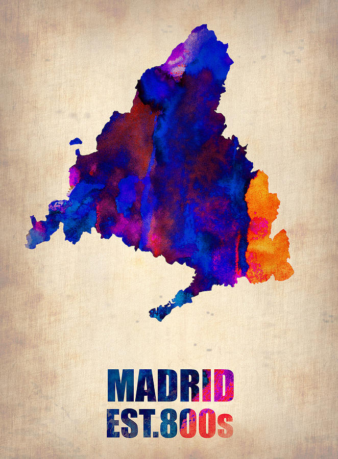 Map Painting - Madrid Watercolor Map by Naxart Studio