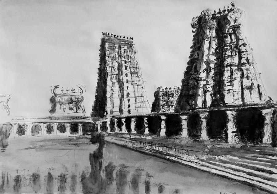 Madurai Meenakshi temple India Drawing by Uma Krishnamoorthy