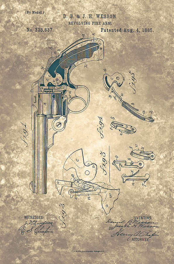 Magazine Fire-arm - Patent from 1877 Painting by Celestial Images