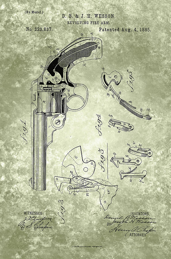 Magazine Fire-arm - Patent from 1877 Green Painting by Celestial Images