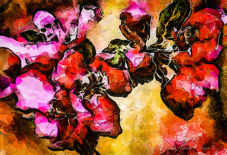 Magenta flowers  -- Cubism Digital Art by Charles Muhle