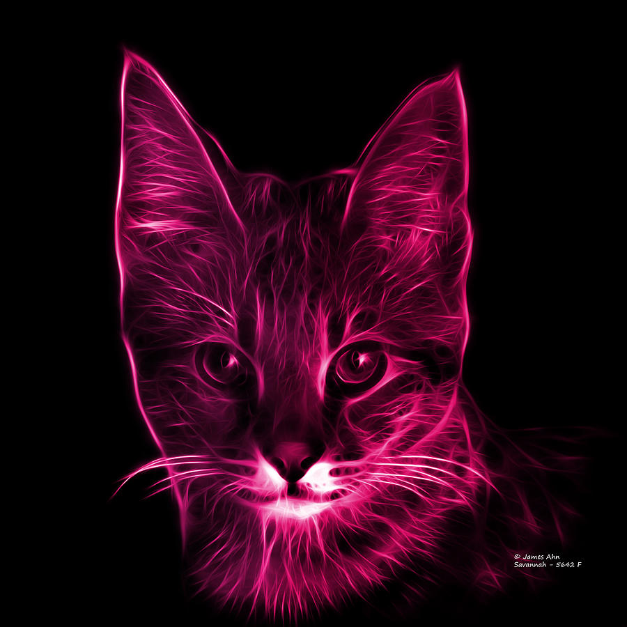 Cat Digital Art - Magenta Savannah Cat - 5462 F by James Ahn