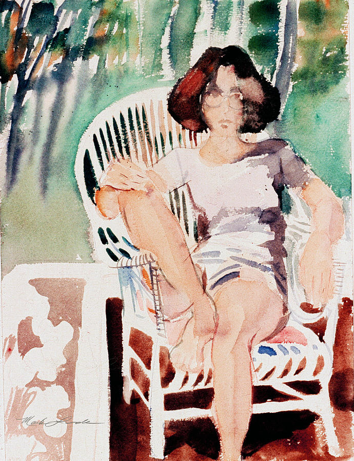 Maggie D. on a patio Painting by Mark Lunde