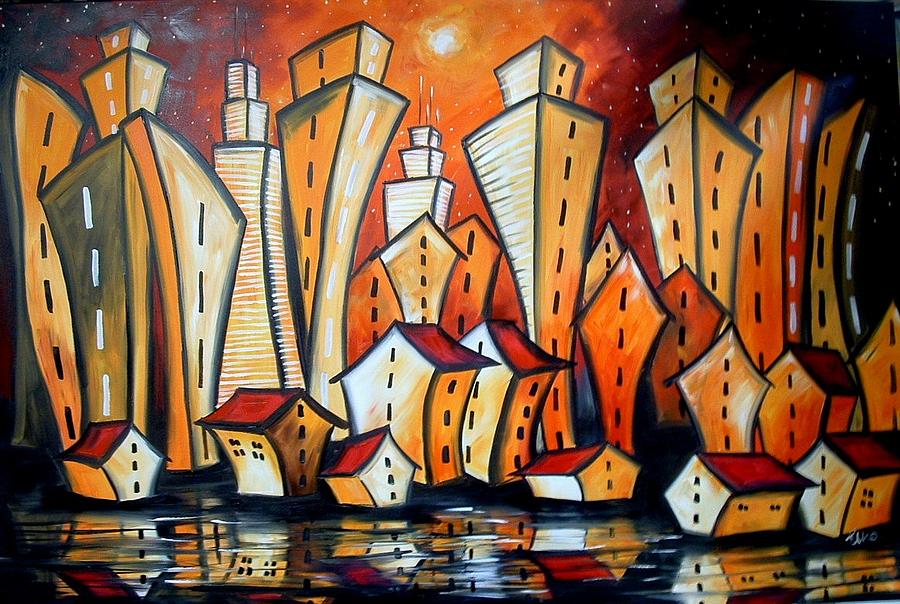 Sunset Painting - Magic city - on the Red Planet...  by Elizabeth Kawala