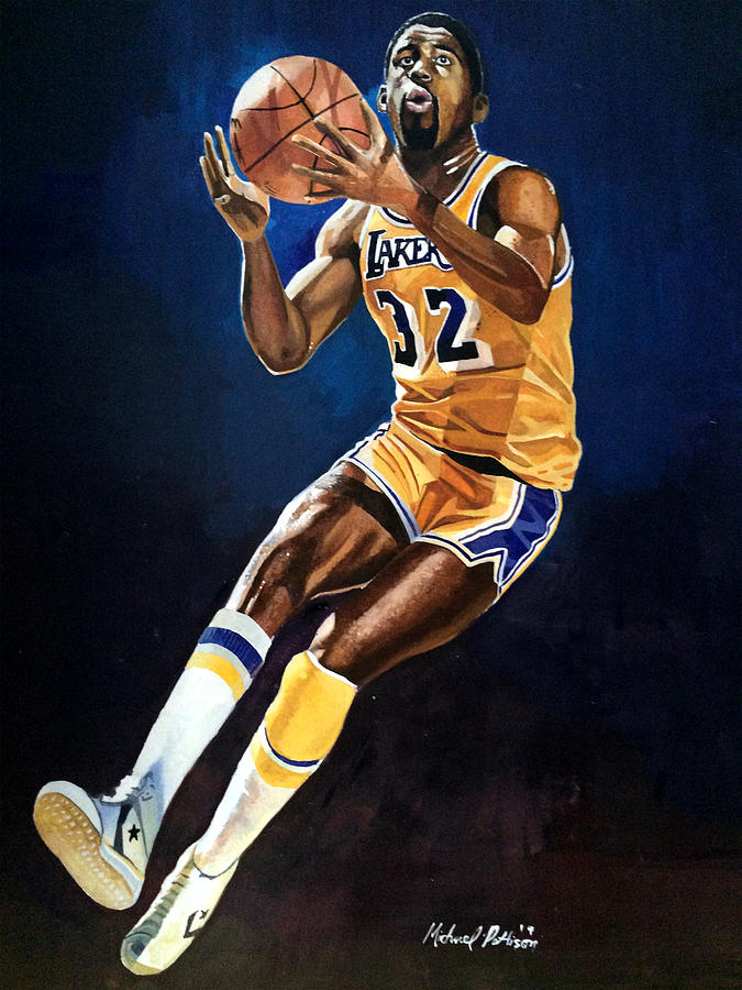 Magic Johnson Painting - Magic Johnson - Lakers by Michael Pattison