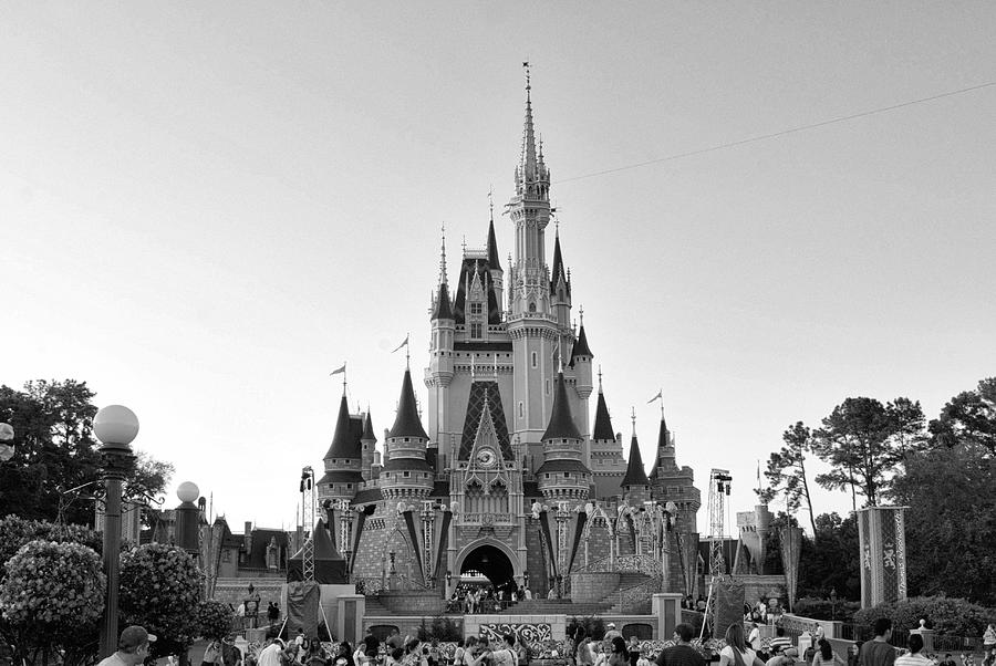 Castle Photograph - Magic Kingdom Castle In Black And White by Thomas Woolworth