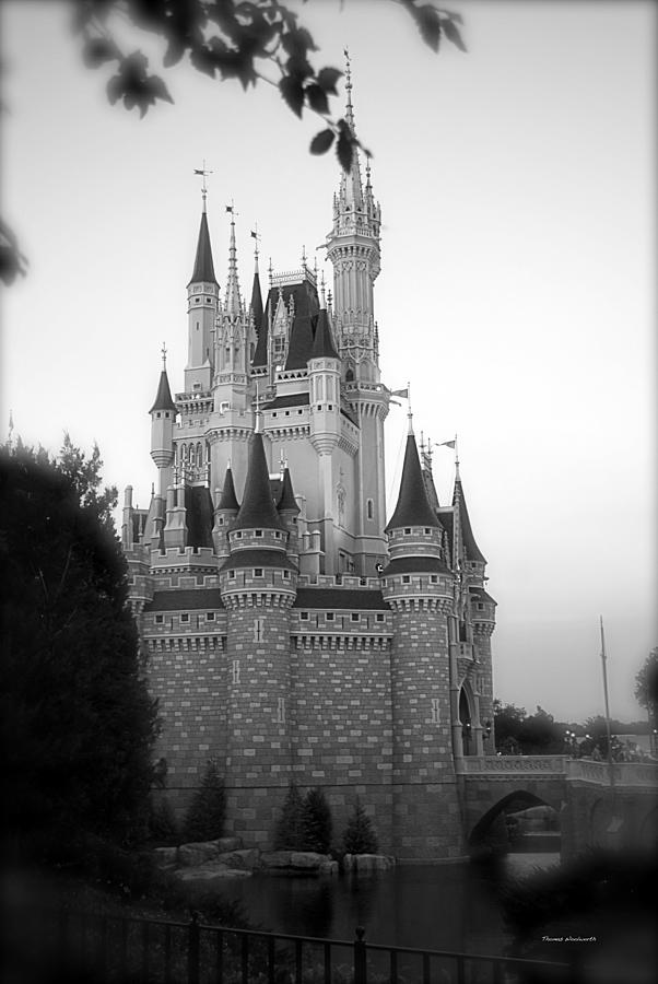 Castle Photograph - Magic Kingdom Castle Side View in Black and White by Thomas Woolworth
