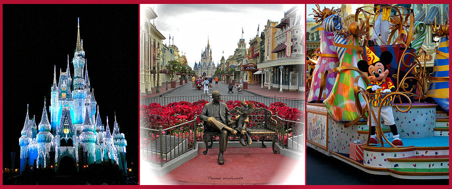 Castle Photograph - Magic Kingdom Walt Disney World 3 Panel Composite by Thomas Woolworth