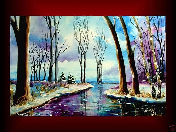 Winter Painting - Magic of purple winter by Elizabeth Kawala