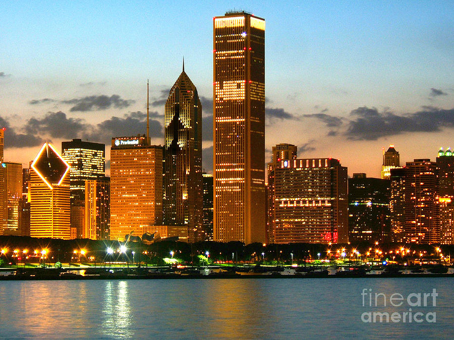 Magical skyline of Chicago at dusk and the Aon Center Photograph by Wernher Krutein