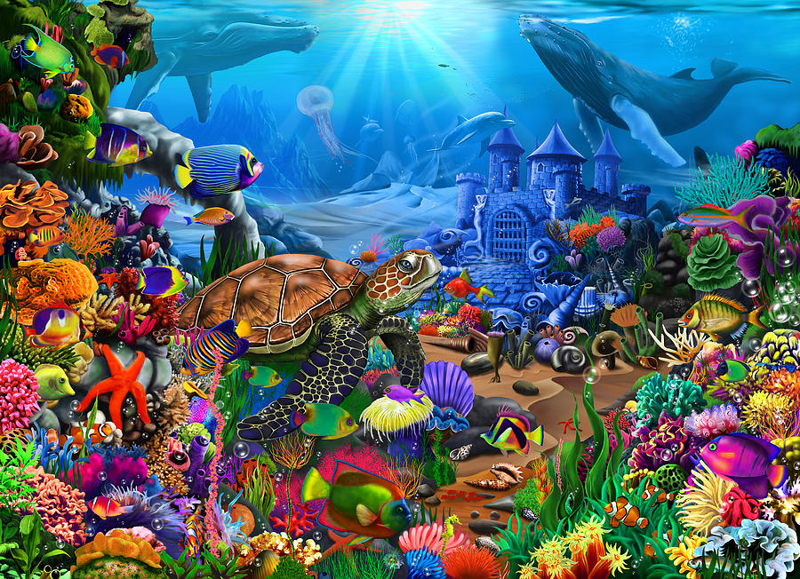 Magical Undersea Turtle Painting by MGL Meiklejohn Graphics Licensing