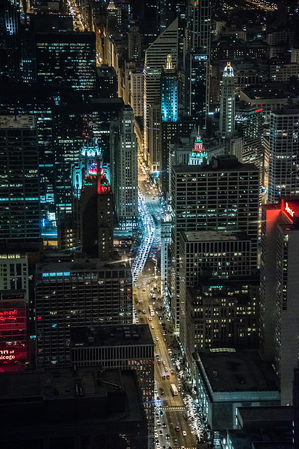 Magnificent Mile at night from the 96th Photograph by Alan Marlowe