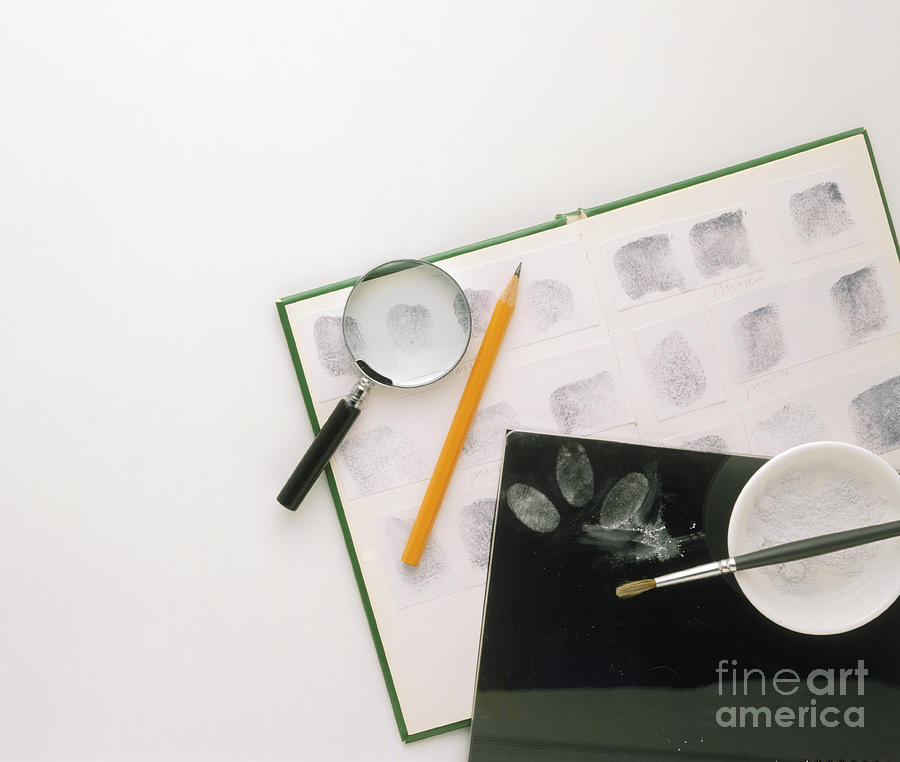 Magnifying Glass, Pencil, Ink Pad, Talc Photograph by Dave King / Dorling Kindersley