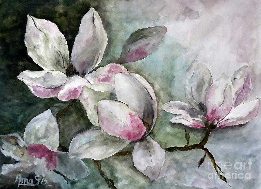Magnolia Flowers #1 Painting by Amalia Suruceanu