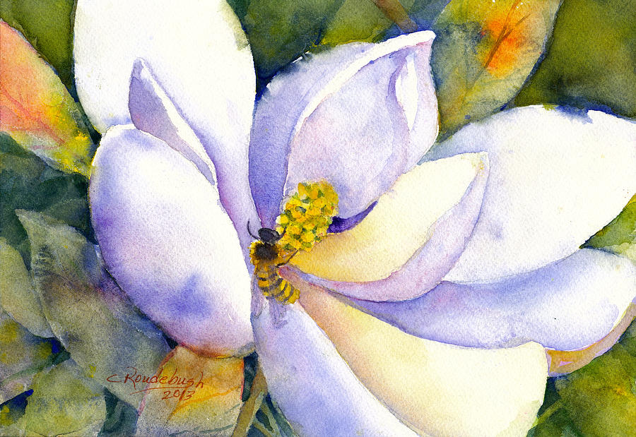 Magnolia Movie Painting - Magnolia and Bumble Bee 2 by Cynthia Roudebush
