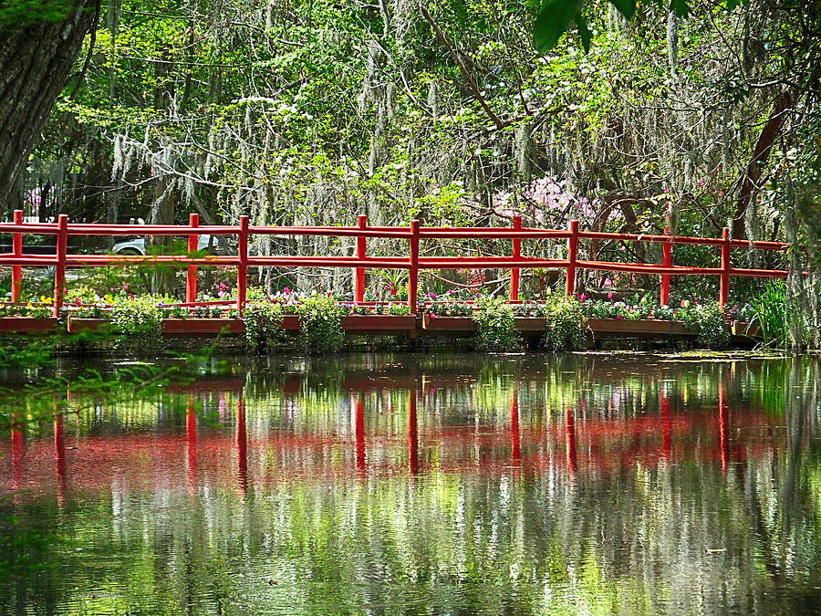 Magnolia Gardens Red Bridge Photograph by Bill Barber