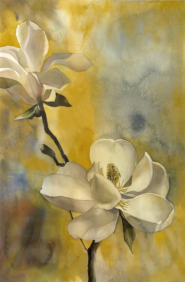 Magnolia with yellow Painting by Alfred Ng