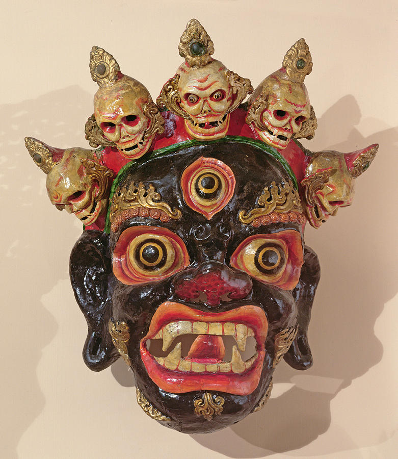 Skull Photograph - Mahakala Dance Mask Painted Wood by Tibetan School