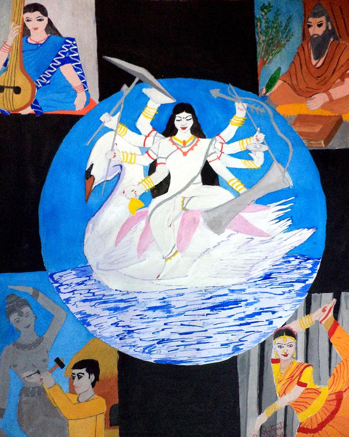Swan Painting - MahaSaraswati by Pratyasha Nithin