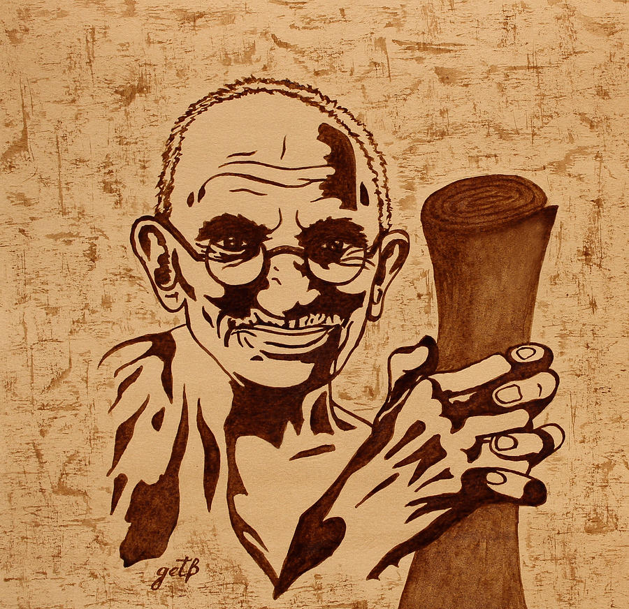 Mahatma Gandhi coffee painting Painting by Georgeta  Blanaru