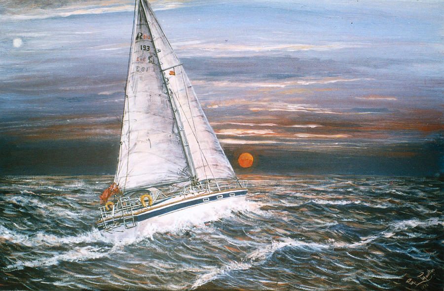 Maid of Moraira sailing toward Moraira on mainland Spain Painting by Mackenzie Moulton