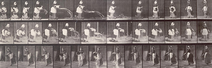 Eadweard Muybridge Photograph - Maid throwing a bucket of water by Eadweard Muybridge