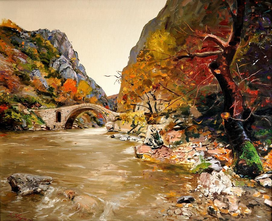 Bridge Painting - Maidens Bridge - Ura E Vashes by Sefedin Stafa Bridge Painting - Maidens Bridge - Ura E Vashes by Sefedin Stafa