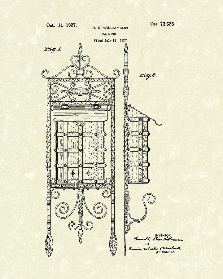 Mail Box 1927 Patent Art Drawing by Prior Art Design